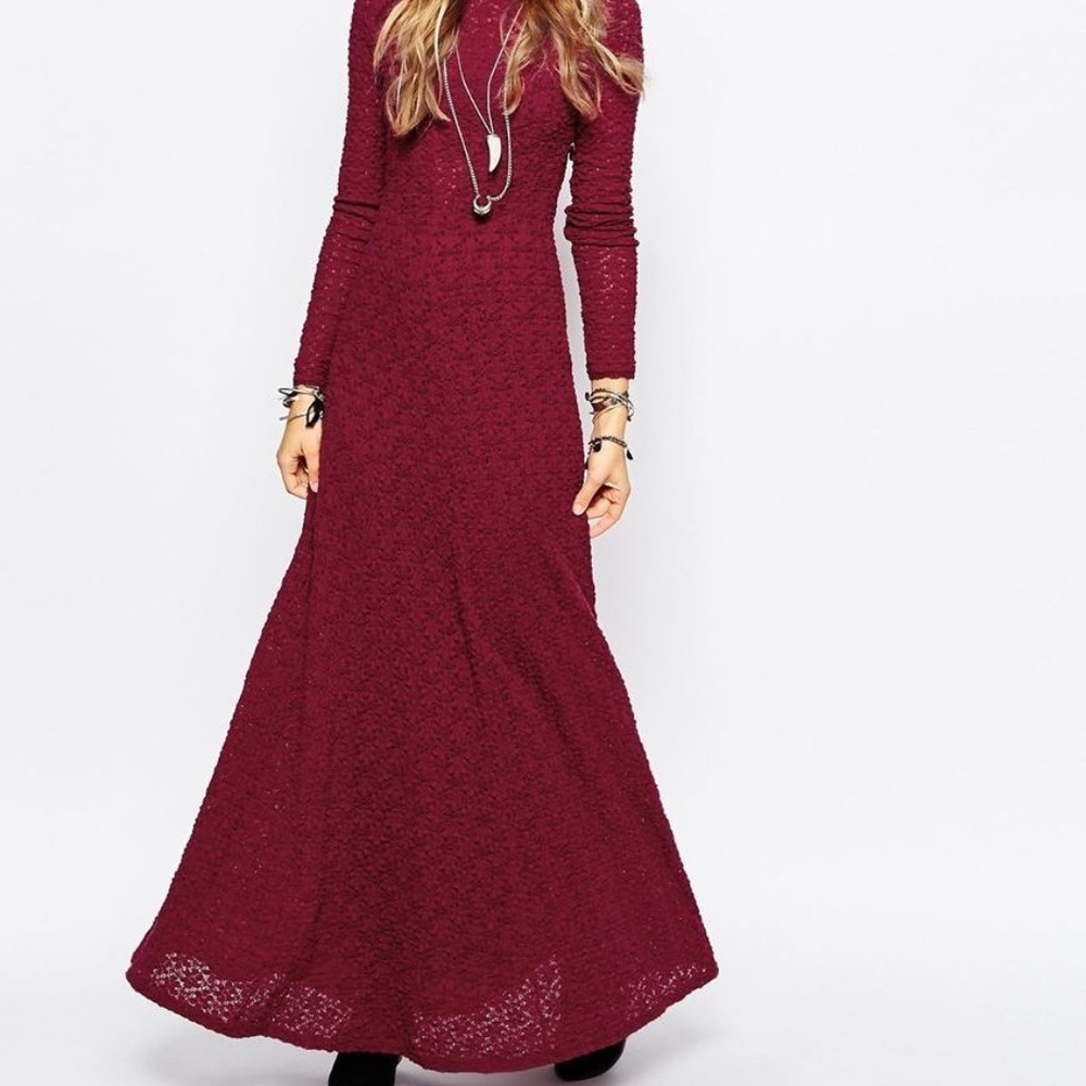 Free People White River Long Sleeve Turtleneck Crochet Lace Maxi Dress Small